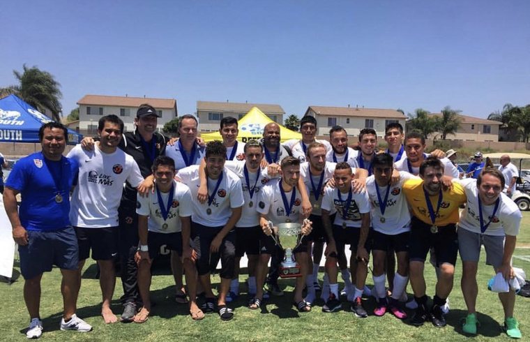 LA Wolves FC with the 2017 Cal South Adult State Cup trophy